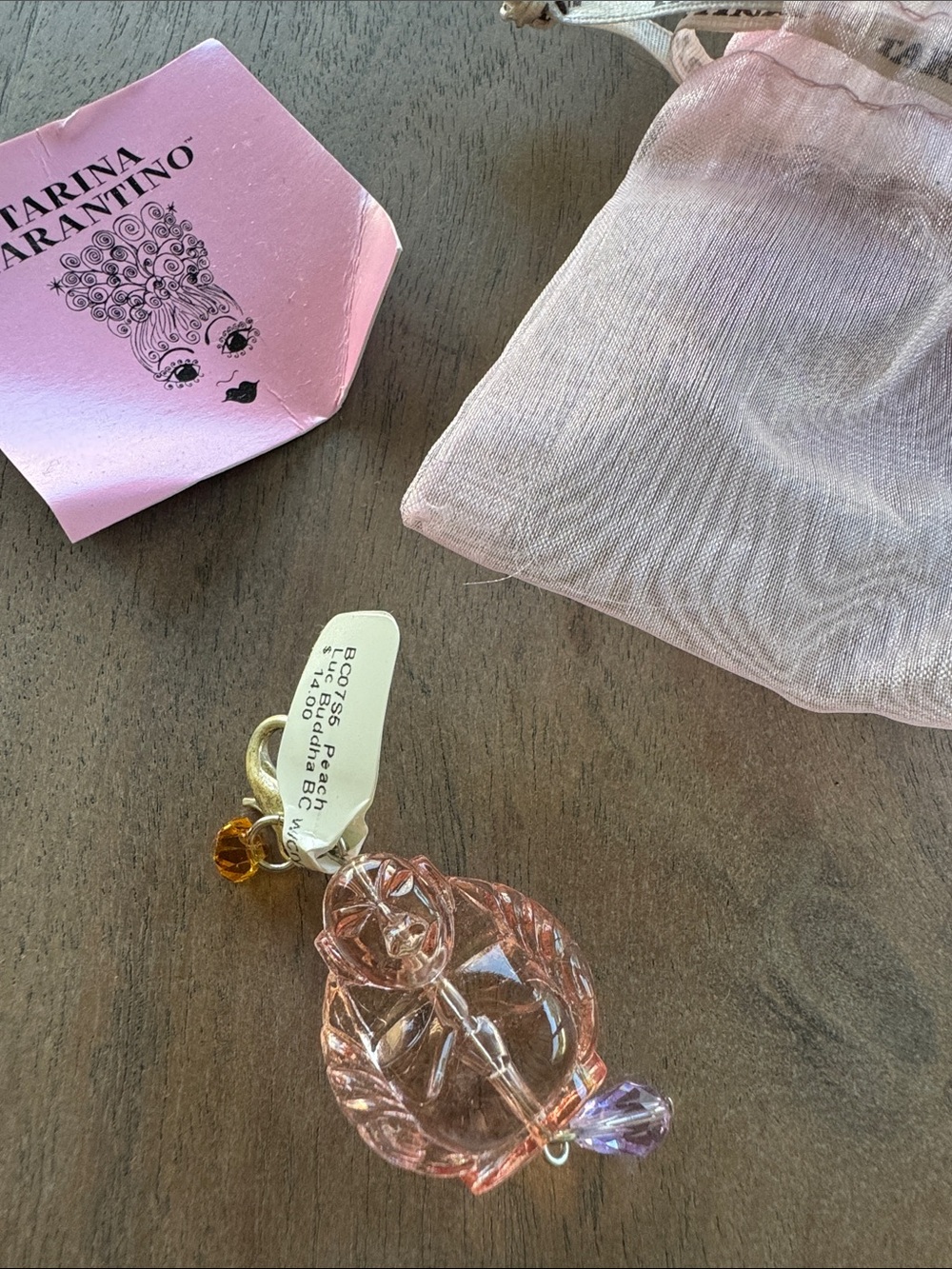 Tarina Tarantino Peach and Purple Glass Buddha Charm